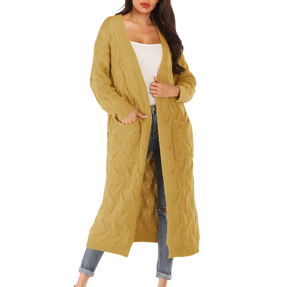 #^Special Price Sweater Women Autumn And Winter Plus Size Loose Solid Color Pocket Knit Thick Sweater Apricot Cardigan Women pull femme*