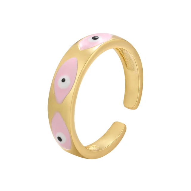 ZHUKOU NEW gold enamel eye ring for women creative simple summer Dripping oil opening ring fashion jewelry wholesale VJ270 gold pink