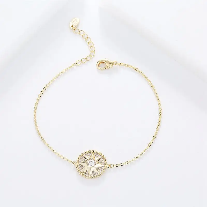 

High-end Shining Cubic Zircon Paved Badge Bracelet Chain for Women Gold/Silver Color