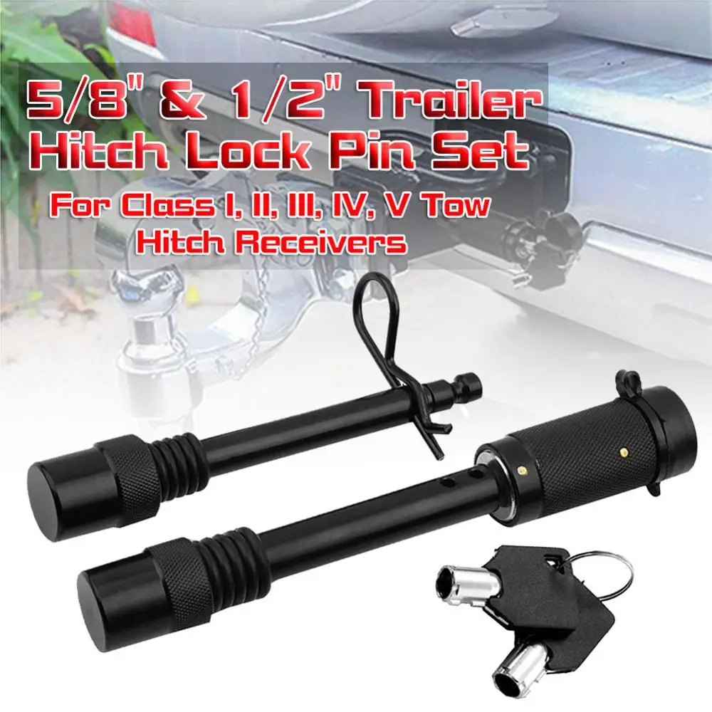 

5/8" & 1/2" Trailer Hitch Lock Pin Set with One Locking System 2 Keys for Class I, II, III, IV, V Tow Hitch Receivers