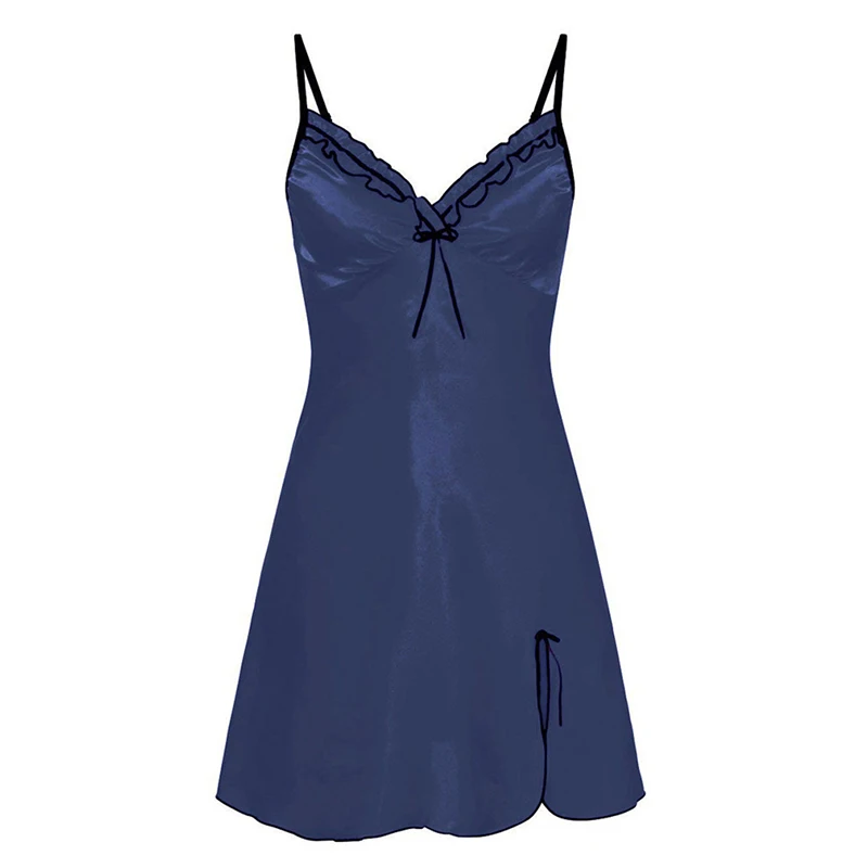 Sexy Sleepwear Women Lace Silk Satin Night Dress Sleeveless Nighties V-neck Nightgown 2XL Nightdress Nightwear