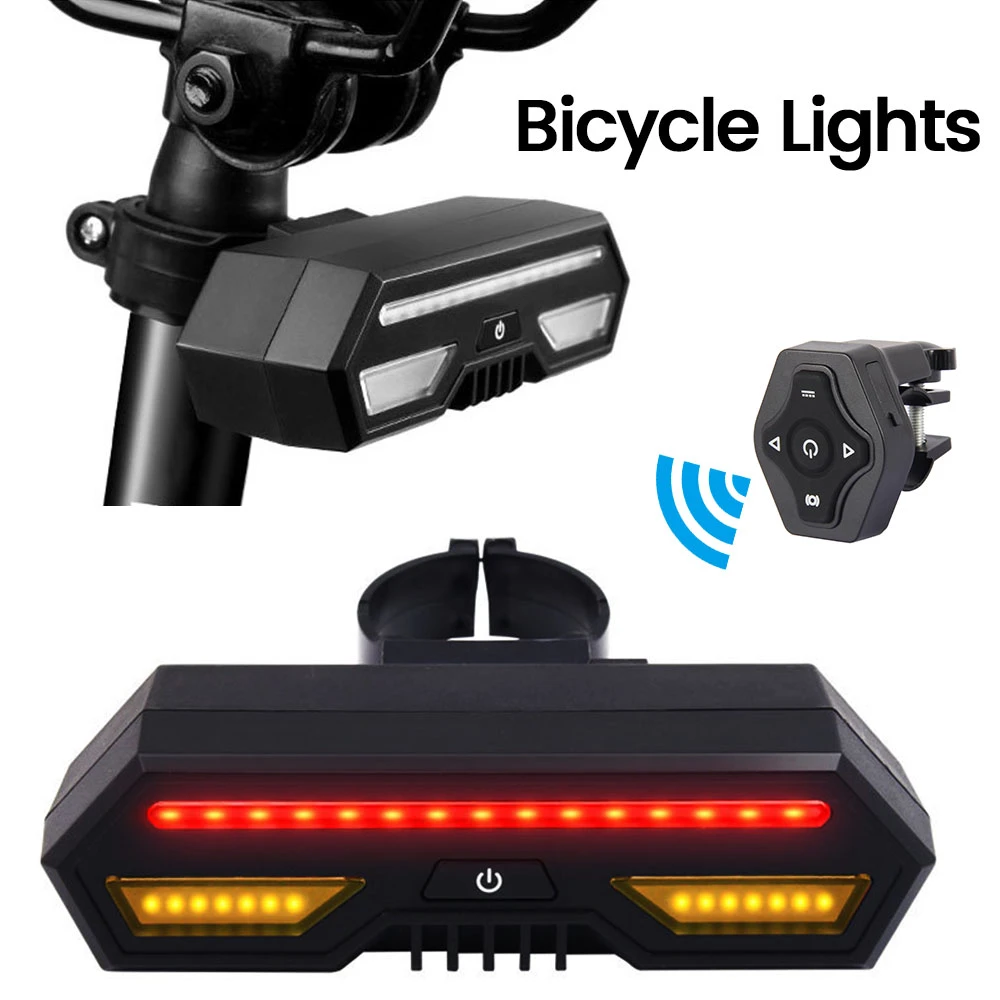 Bicycle Light LED Rear Tail Smart Wireless Remote Control Turns Rechargeable