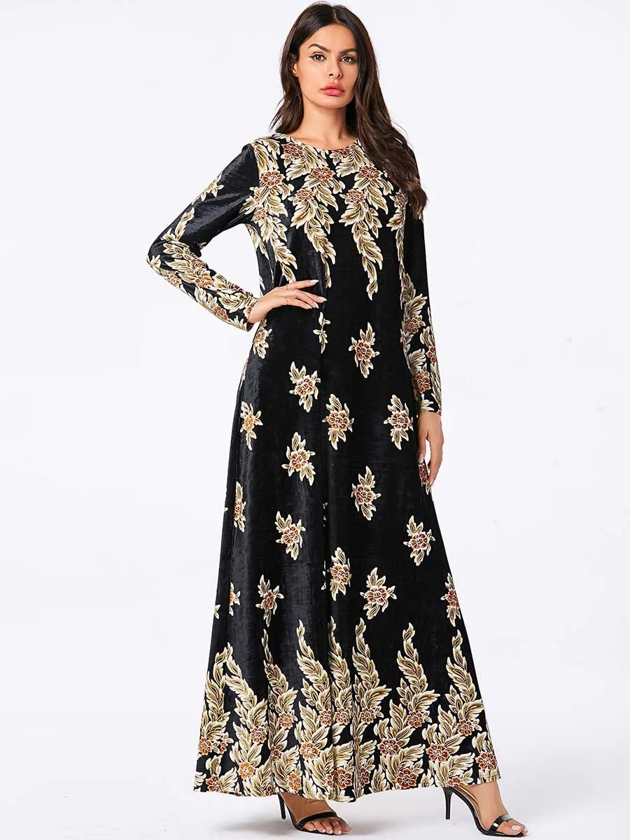 3XL 4XL зимние Абая, для мусульман платье арабский Абаи s с цветочным принтом и бархатными Пакистанская мусульманская одежда для Дубай теплой одежды с изображением персонажей из синее платье vestido