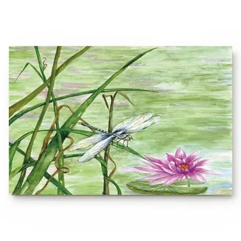 

Kitchen Mat Oil Painting Pond Lotus Dragonfly Anti-Slip Doormat Home Bathroom Living Room Decoration Door Mats Outdoor/indoor