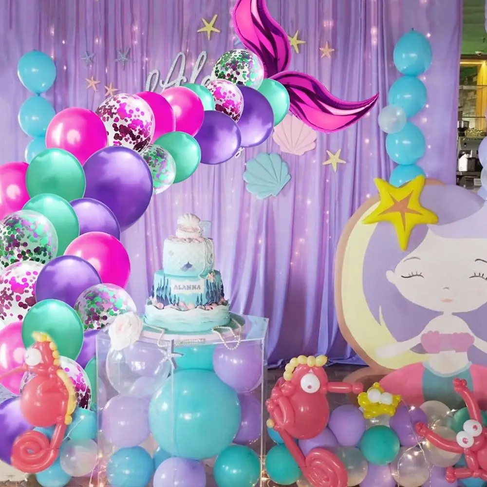 FENGRISE Metallic Latex Balloons Mermaid Tail Mermaid Party baloon Little Mermaid Birthday Party Decorations Kids Wedding Decor