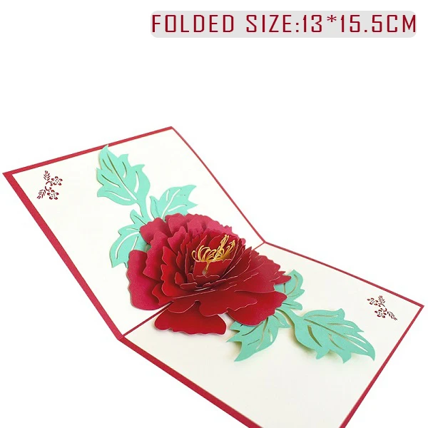 Peony Love 3D Pop UP Cards Valentines Day Gift Postcard with Envelope Stickers Wedding Invitation Greeting Cards Anniversary for Her - Цвет: Peony