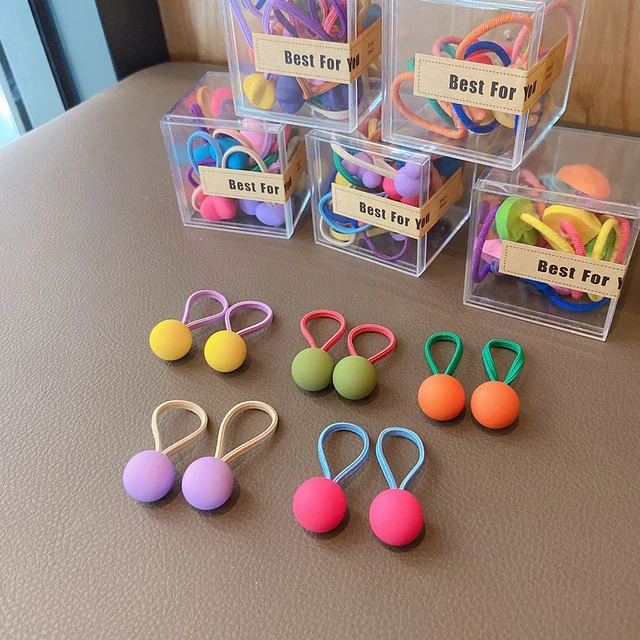 10 pcs Children's Headband Headwear Heart Hair Korean Version Cartoon Girl Rubber Band Sweet Cute Hair Tie Hair Accessories Round