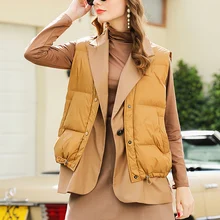 

2022new New Winter Loose Stitching Suit Down Vest 90% White Duck Down Jacket Female Personality Feather Gilet Female Outwear