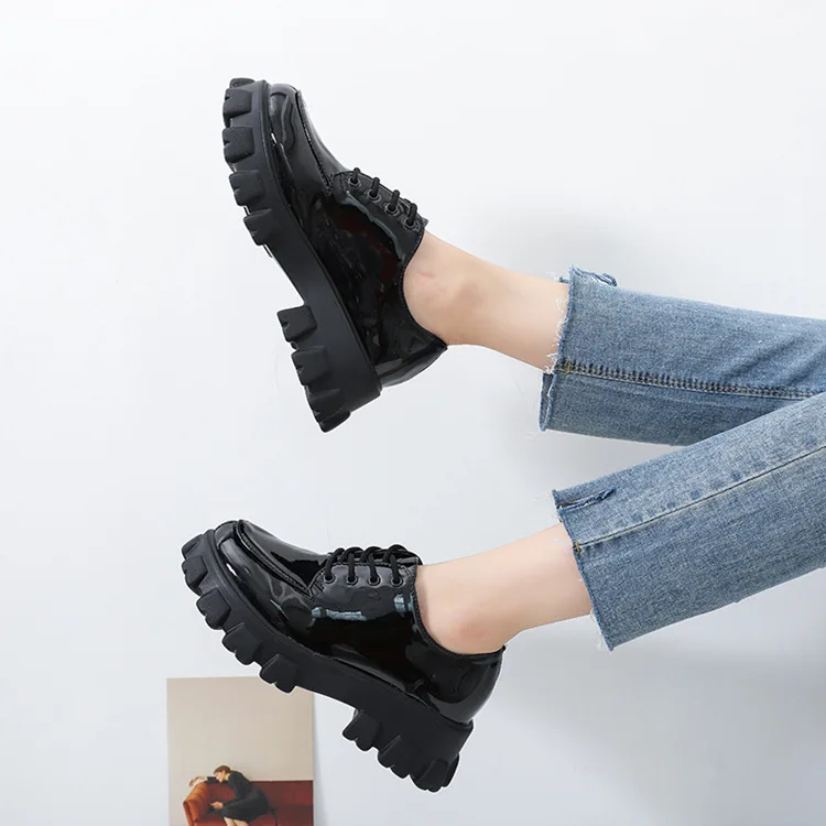 

Small Leather Shoes Women's Spring And Autumn 2019 New Style Korean-style Elevator Versatile Thick Bottomed Platform Shoes Lace-