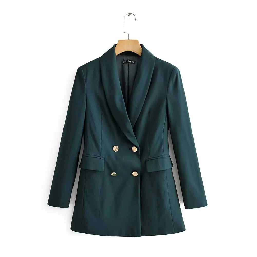 Сезон осень-зима; двубортный женский Костюмный пиджак Y9-26417 - Цвет: Dark green
