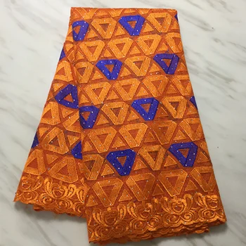 

New Designs orange African French Lace Fabric High Quality Nigeria French Net Lace fabric With Stones For Women FP1123