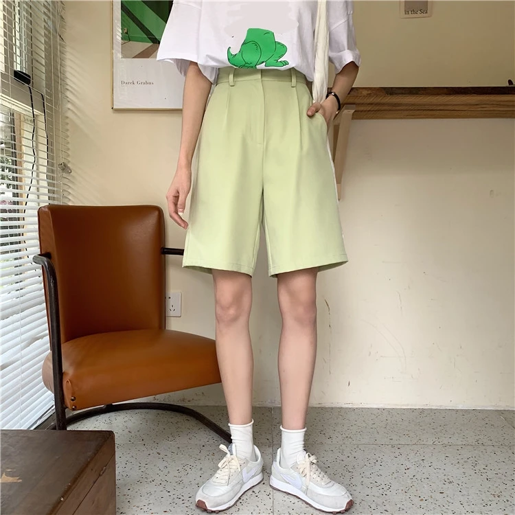 High Waist Wide Leg Half Shorts For Women New Summer Knee Long Buttons Harajuku Casual Bermuda Shorts For Women Street Clothing