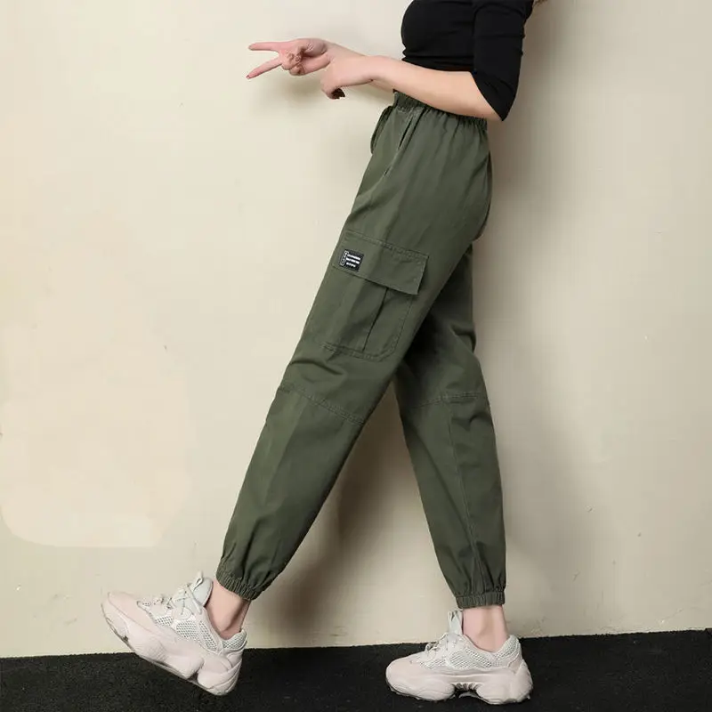 

Pure Cotton Autumn and Winter New Women's Clothing Straight Work Clothes Casual Harem Pants Korean Elastic Waist Cargo Pants