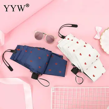 

Folding Sun Umbrella Rain Women'S Umbrellas Parasol Paraguas Anti-Uv Umbrella Vinyl Ambrella Steel Skeleton Sombrilla Heart