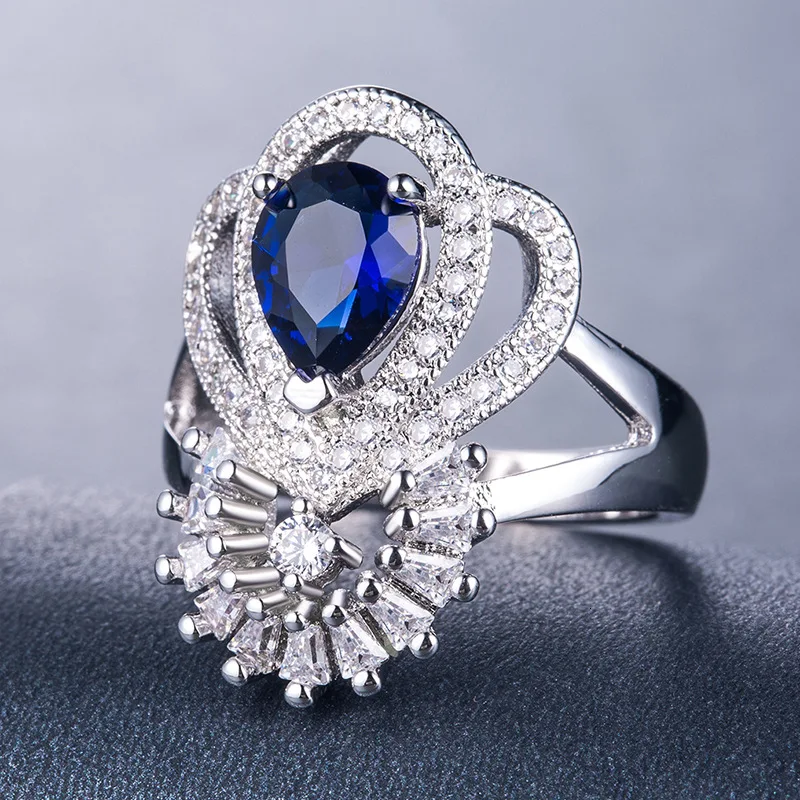 JoiasHome классические 925 пробы серебряные ювелирные изделия кольцо с каплями воды Форма Сапфир циркон драгоценный камень для женщин Свадебная вечеринка подарок