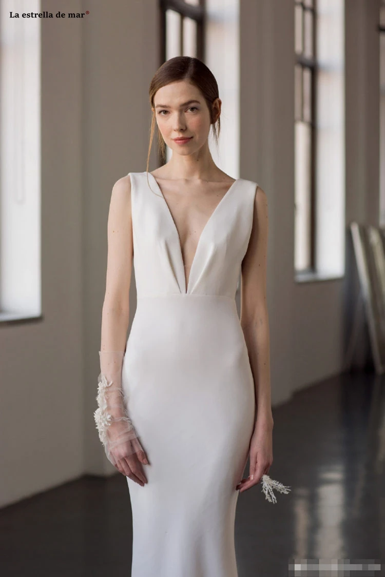 Vestido de noiva новое атласное сексуальное платье с v образным вырезом цвета слоновой