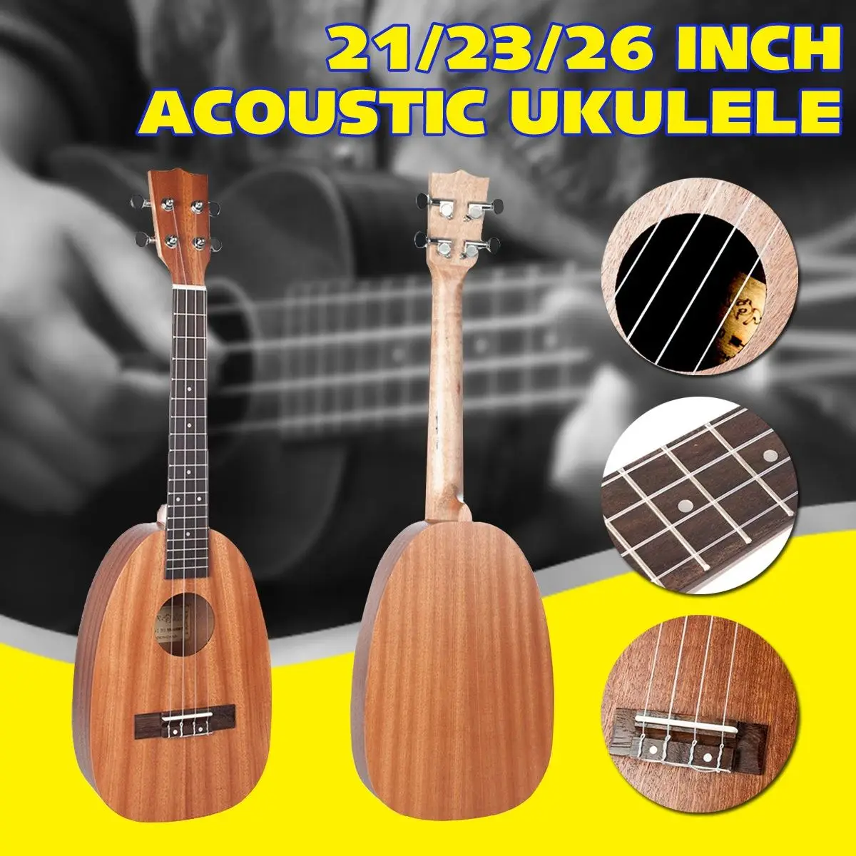 23 дюймов мини гитара Сопрано укулеле 21 дюймов форма ананаса Sapele Ukelele матовый студенческий ребенок подарок для начинающих укулеле гитары ra