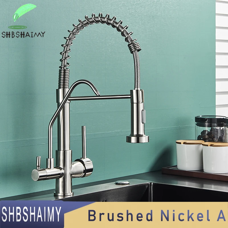 modern kitchen faucets SHBSHAIMY Brushed Nickel Filtered Faucet Purified Water Faucet for Kitchen Double Handles Single Hole Cold Hot Water Mixer Taps kitchen faucet sale Kitchen Fixtures