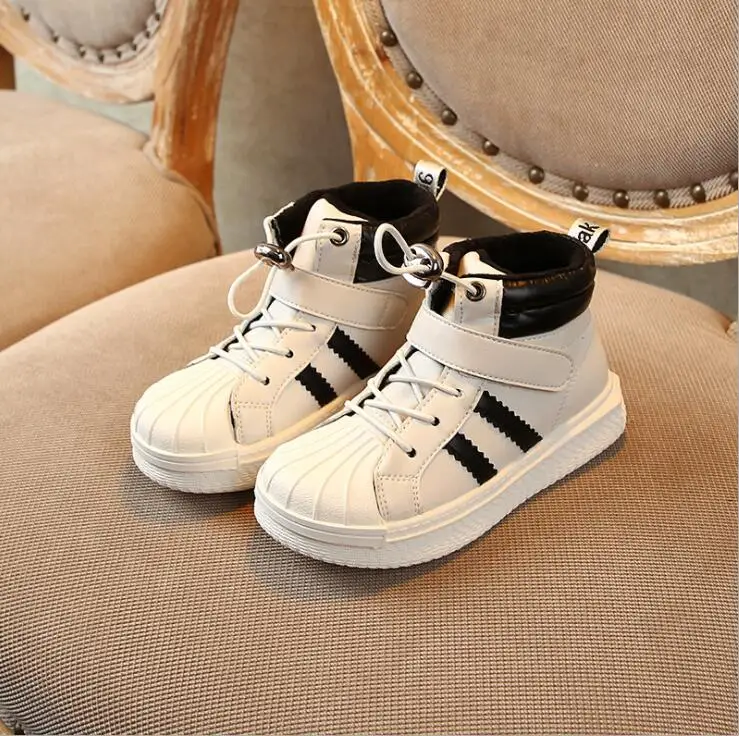 Children's plus velvet shell toe cap warm shoes new Autumn Winter boys girls casual high-top sneakers