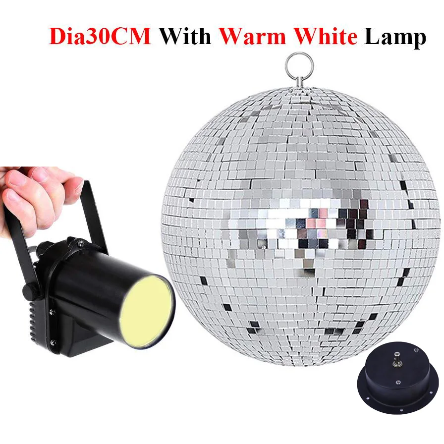 Thrisdar Dia20CM 25 см 30 см вращающийся стеклянный диско-зеркальный шар с мотором+ 5 Вт точечная лампа вечерние свадебные подвесные диско-шаровые огни - Цвет: 30CM With Warm White