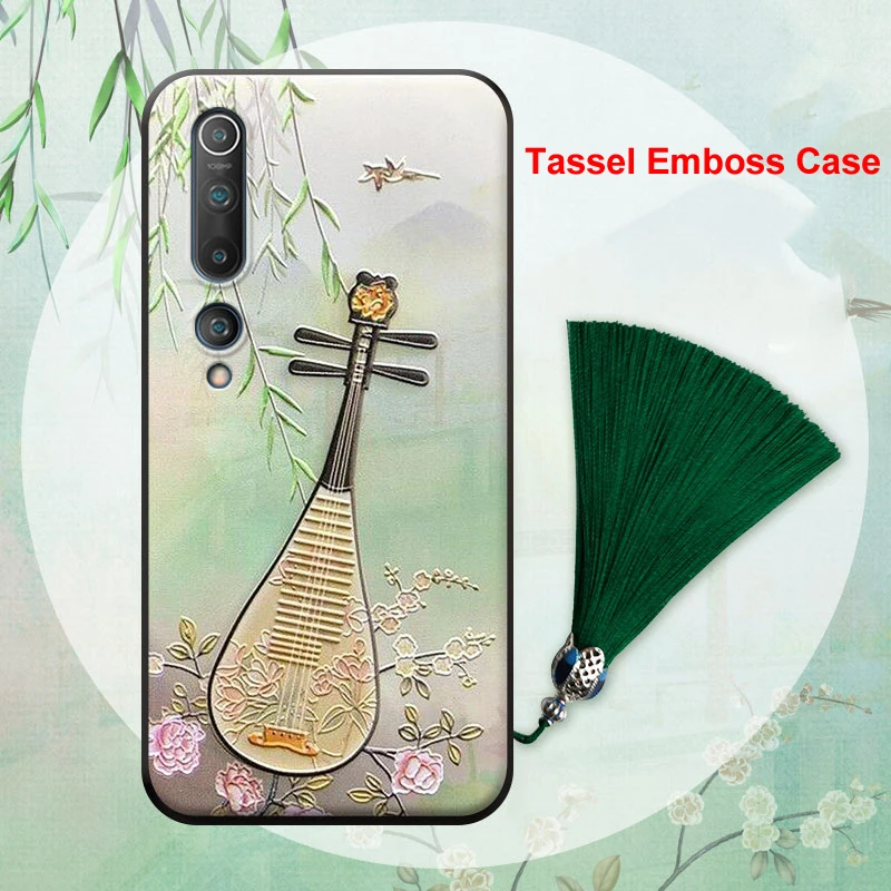 Tassel Case for Xiaomi Mi 11 10 Pro 9 8 A3 10T 9T Mix 2S 3 Redmi K30 K20 Note 7 3D Drawing Embossed Lute Hand Strap Soft Cover | Мобильные