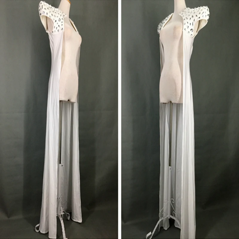 

Nightclub Female Singer Stage Performance Costumes Rhinestones White Cloak Party Outfits For Women Pole Dance Clothing DQL4245