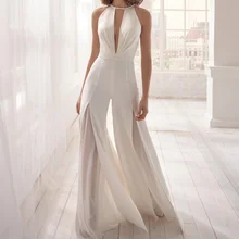 

Deep V-Neck Jumpsuits Embroidered Hollow Back Split Patchwork Jumpsuit Simple Temperament Versatile Autumn Winter Wearing Female