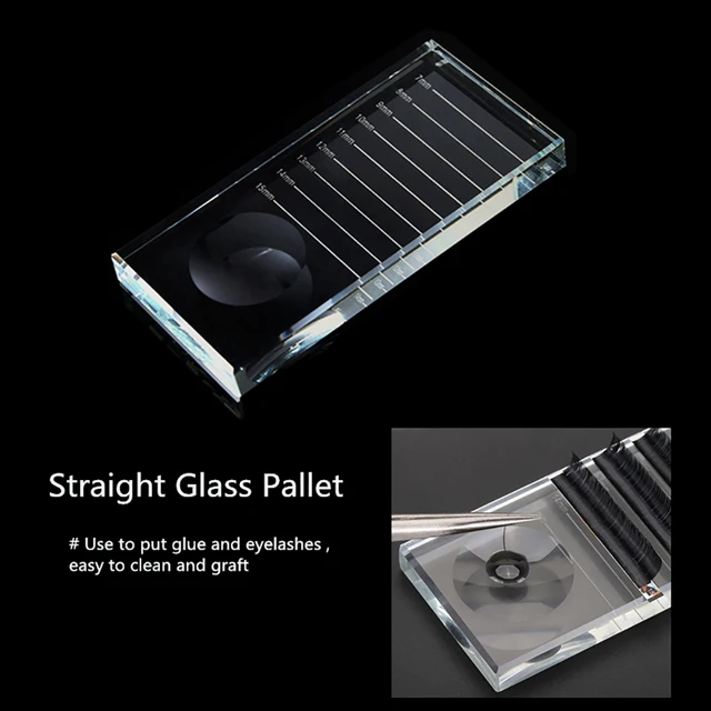 False Eyelashes Stand Pad Lashes Holder with Tick Mark Eyelashes Glue Crystal U Curved/Straight Glass Eyelash Extension Pallet Straight Glass