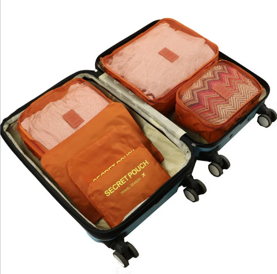DHL 20set 6pcs/set Travel Storage Bag Set For Clothes Tidy Organizer Wardrobe Suitcase Pouch Travel Organizer Bag 12 colors