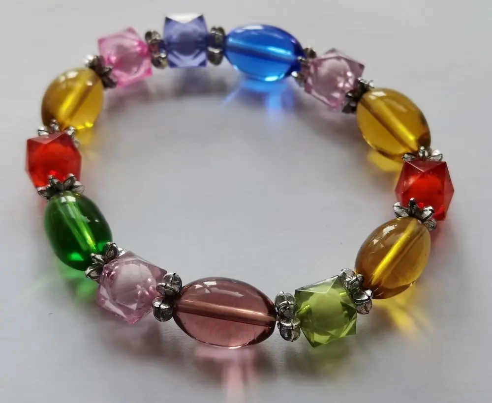 

10 pcs Handmade Beaded Round Style mixed colorful Color Glass Beads Stretch Bracelet Bangle