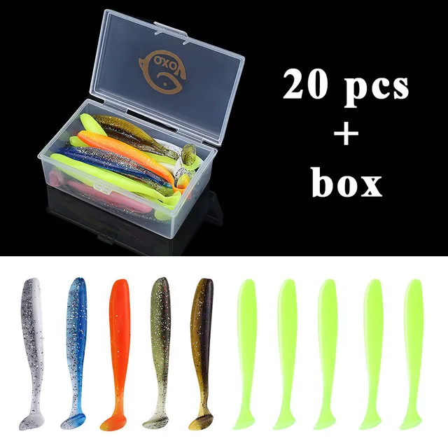 QXO Fishing Soft Lure Worm With Box Silicone Bait Swimbait Streamer Sea Fishing Spoon Lure 7cm 10cm Wobbler Set 20pcs