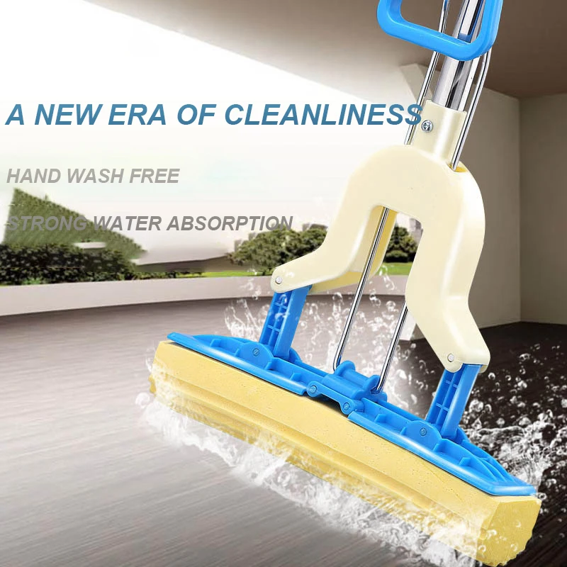 

Strong Floor Mop Absorbent Sponge Mop Stainless Steel Handle Microfiber Pad Home Floor Cleaning Tool Home Bathroom Kitchen Clean
