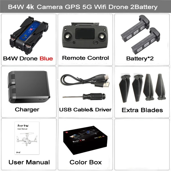 MJX Bugs 4W B4W Real 4K FHD камера 5G wifi gps бесщеточный складной Дрон анти-встряхивание 1,6 км 25 минут оптический поток RC Квадрокоптер - Цвет: B4W Blue 4K 2B BX