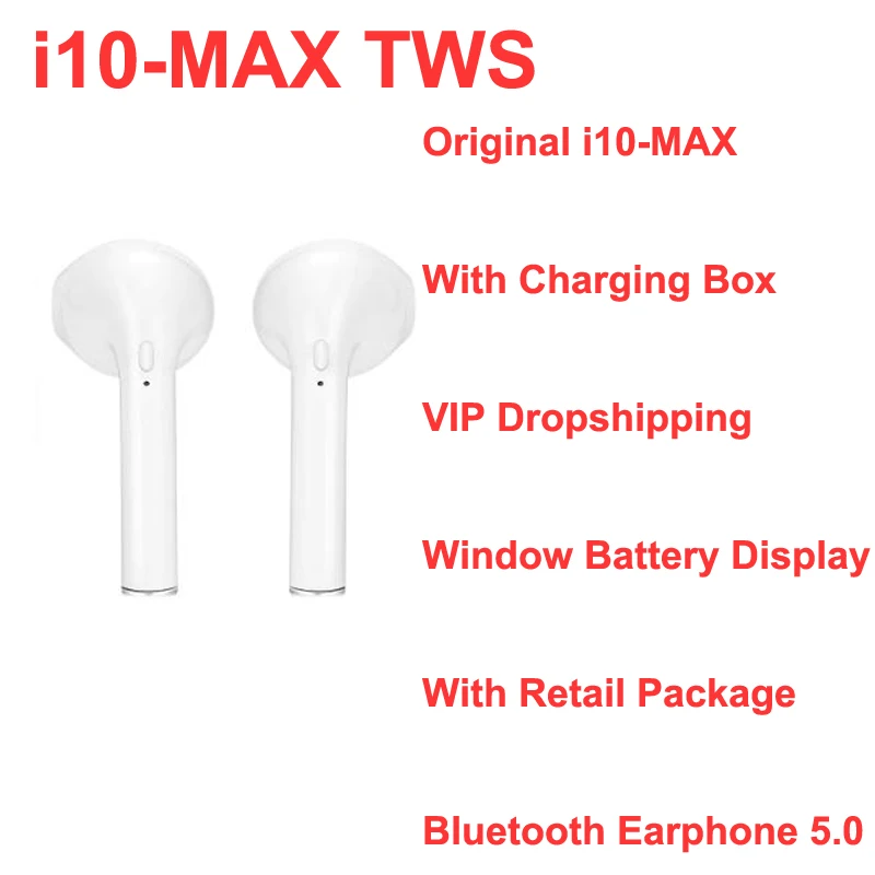 Original I10 MAX TWS Earphones Wireless Bluetooth Headphones Sport Earbud Headset With Microphone Charging Box For iPhone Xiaomi