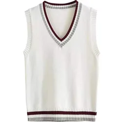 Japanese JK Sweater V-collar Pullover Vest Bowtie Embroidery Pattern College Style High School Japanese-style Knitting Pullover