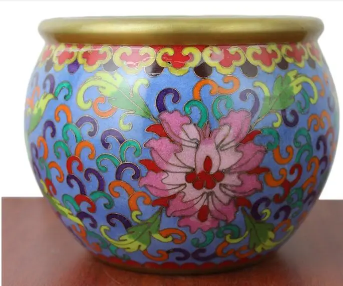 Многоцветный Китайский Тибетский Бронзовый Cloisonne голова льва горшок благовония горелка статуя - Цвет: Многоцветный