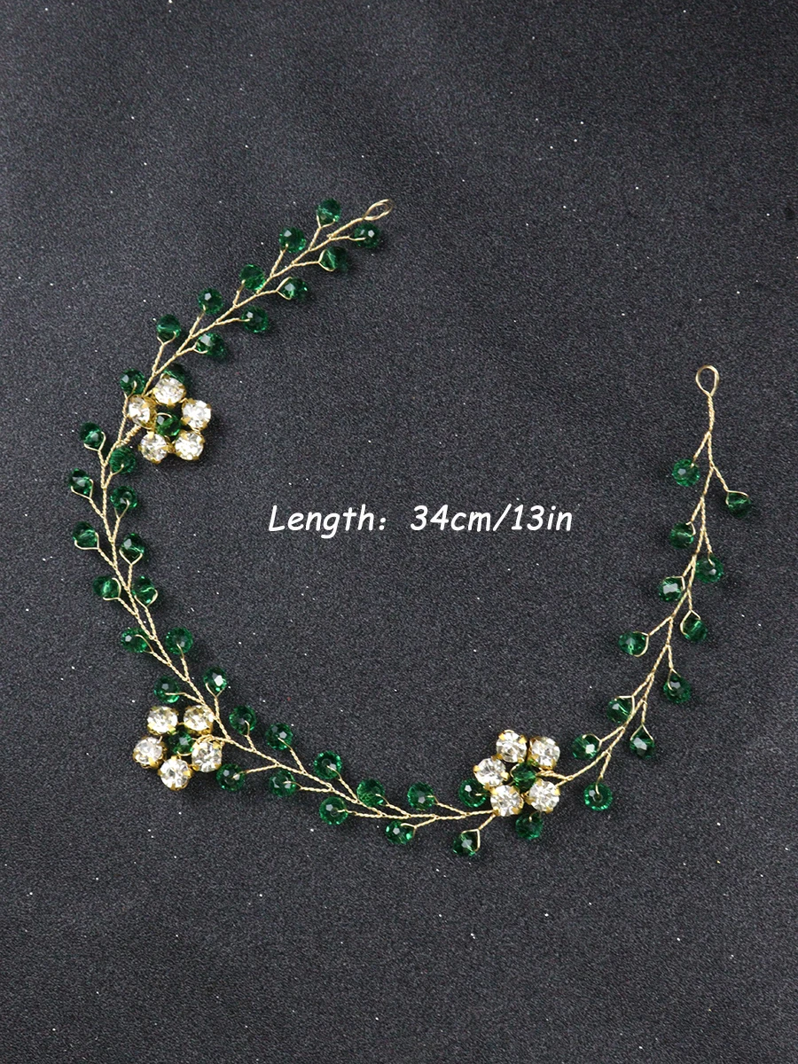 Golden Floral Hair Jewelry Ethnic Green Crystal Hair Accessories Shiny Rhinestone Headbands Wedding Bridal Fascinators