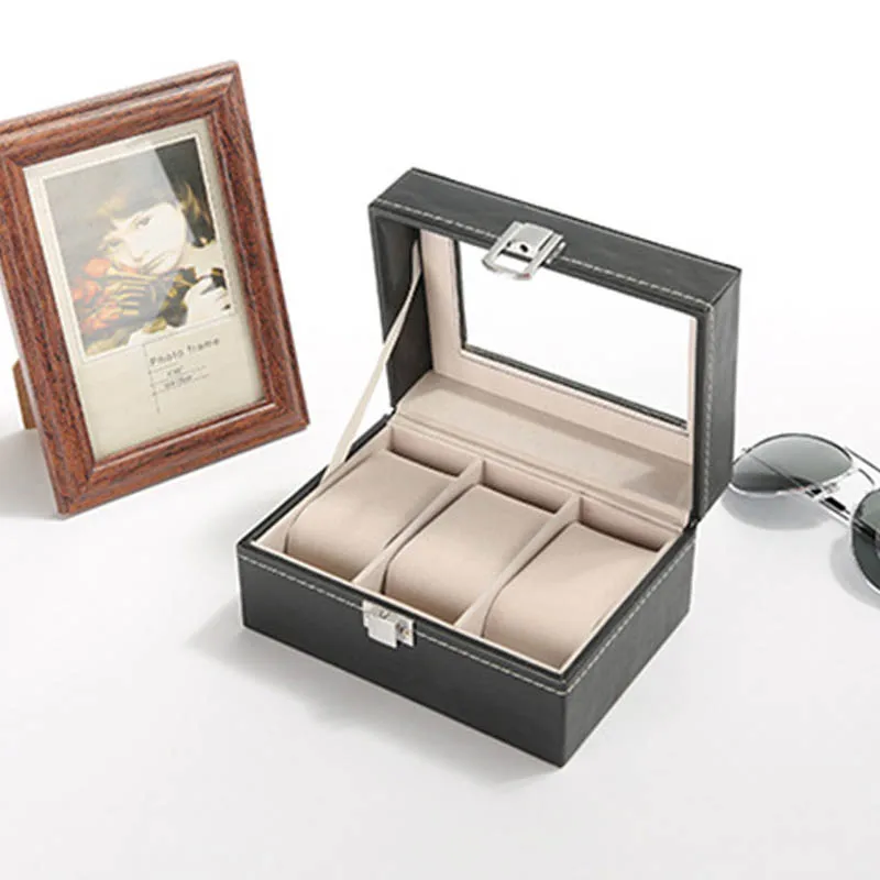 Hot Sale 3 Grids Leather Watch Box Fashion style for convenient travel storage Jewelry Watch Collector Cases Organizer Box