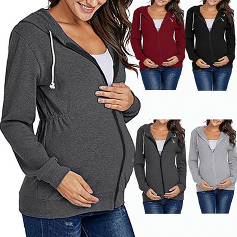 clearance maternity clothes Jacket for Pregnant Women Maternity Hoodie Sweatshirt Pregnancy Clothes Pregnant Women Breastfeeding Hooded Zipper Jacket Top Maternity Clothing hot