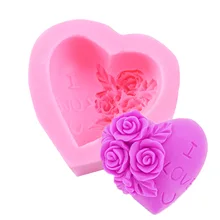 I LOVE YOU Love Rose Silicone Cake Mold Wedding Decoration Pastry Mold Romantic Flower Liquid Pink Wedding Tool Fondant ToolD127