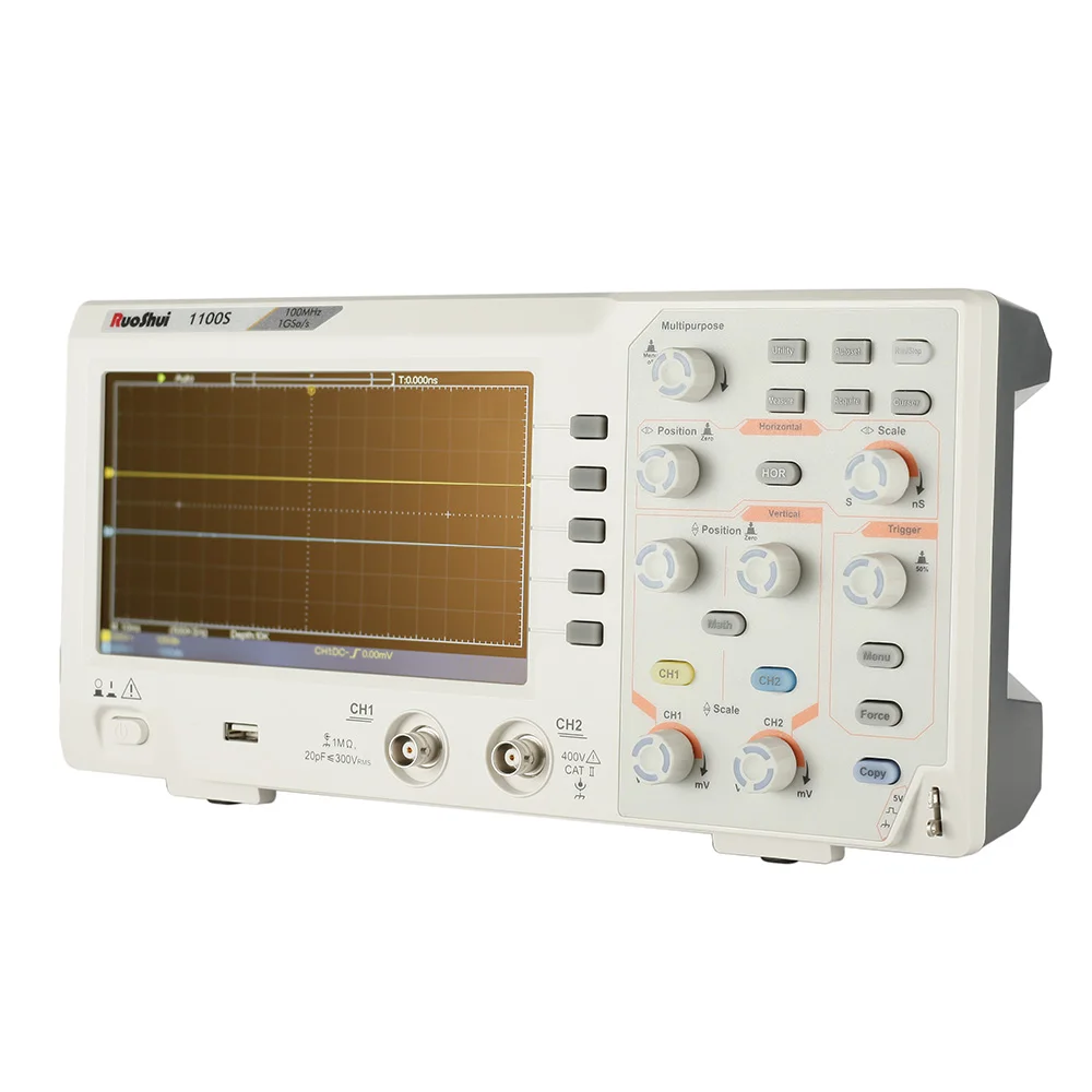 Цифровой осциллограф RuoShui 1100S 100 МГц 2 канала 1GSa/s Портативный экономичный osciloscopio скорость 7 дюймов TFT цветной экран