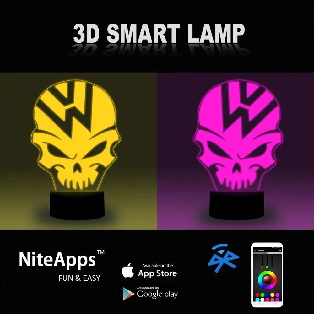 NiteApps 3D череп для VW ночник настольная Иллюзия Украшение лампы подарок на день рождения приложение/сенсорное управление