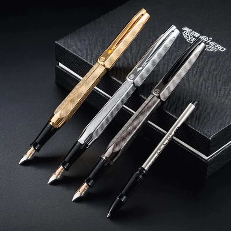 Hero 2191 14K Gold Nib Classic Collection Fountain Pen Engraving Ripples Two-head M Nib Gift Pen With Gift Box New Arrival