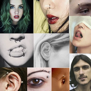 

72Pcs Body Piercing Jewelry Tool Kits Needle Nipple Tongue Eyebrow Nose Lip Ring