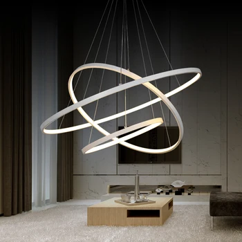 

Modern Led Chandelier Black&white Rrings LED Chandelier Lighting Brushed Nickel LED Bulbs Semiflush Mount AC Remote Control