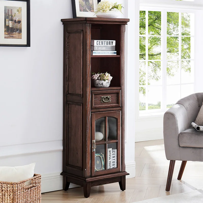 All Solid Wood Wine Cabinet Bathroom Cabinet Side Simple American Style Bathroom Floor Narrow Side Storage