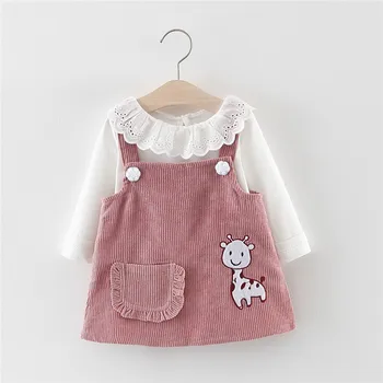 

Spring Autumn Girls Sets Fawn Strap Dress T Shirt Children Clothes
