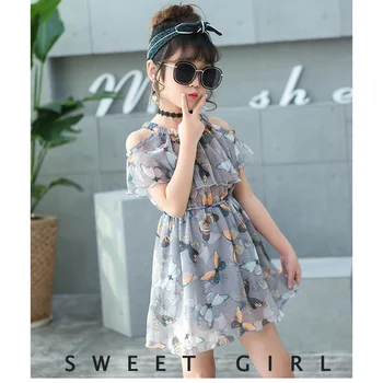 

Children Floral Printed Mini Dress Lovely Baby Girl Off Shoulder Short Sleeve Summer High Waist Mini Dress