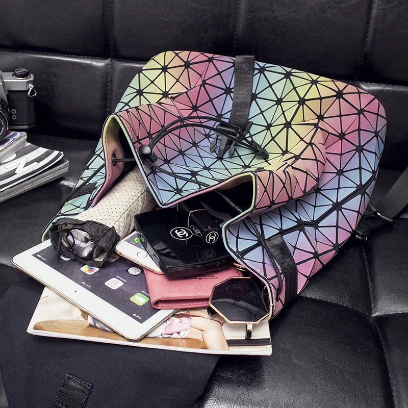 

2019 Summer New Style Rainbow Backpack Women's Korean-style-Style Geometry Folding Quilted STUDENT'S Backpack