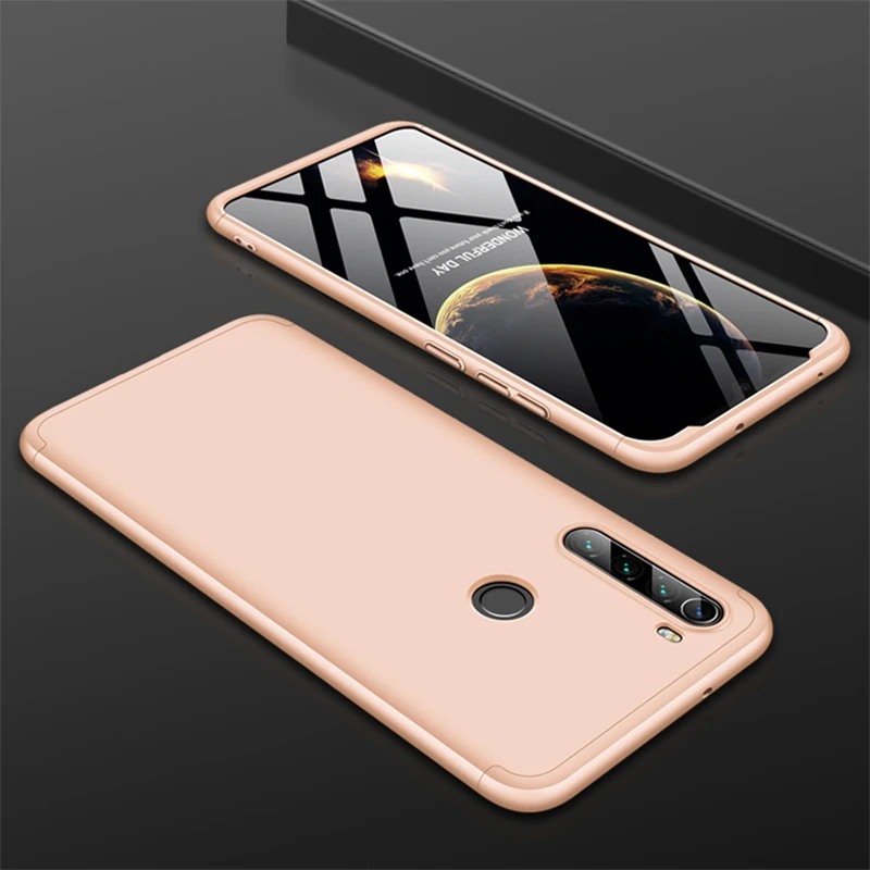 Для Xiaomi Redmi Note 8 чехол 3в1 360 полная Защита задняя крышка для Redmi Note 8 Pro Жесткий ПК Противоударный матовый чехол(XS0401 - Цвет: Золотой